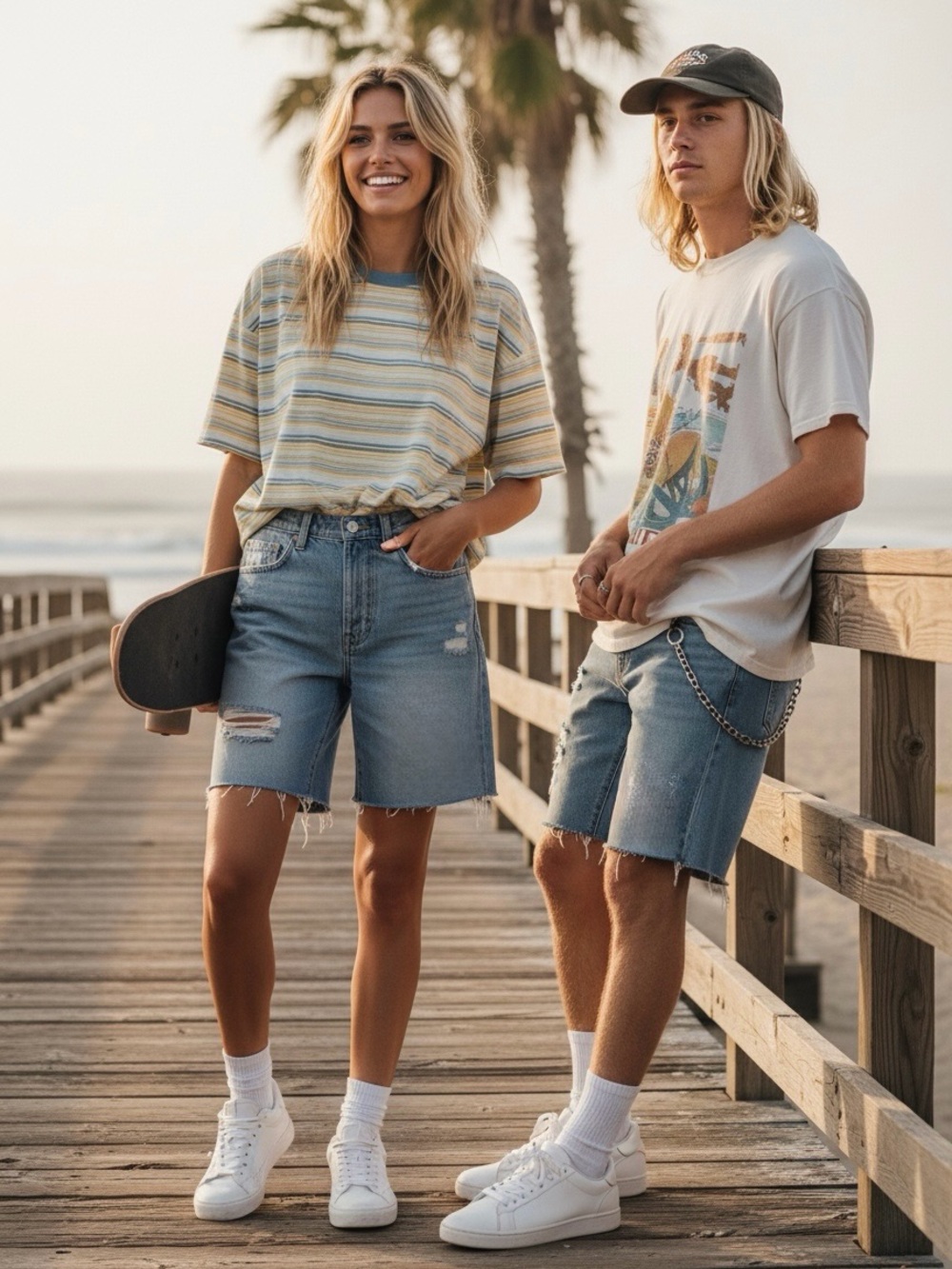Free People Light Blue Distressed Denim Bermuda Shorts
